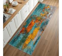 Rustic Cabin Modern Abstract Runner Rug for Entryway 60x120cm Turquoise Teal Carpet Runner, Vintage Neutral Long Narrow Rug, Washable Non-Slip Carpet for Kitchen Hallway Laundry