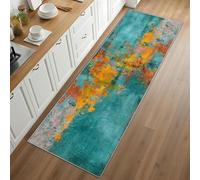 Rustic Cabin Modern Abstract Runner Rug for Hallway 60x120cm Turquoise Teal Carpet Runner, Vibrant Colorful Long Narrow Rug, Washable Non-Slip Carpet for Kitchen Hallway Laundry