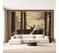 Rustic Cabin Photo Wallpaper for Bedroom, Lodge Bear Deer Elk Wall Mural for Living Room, Brown Wallpaper 400x280 Nonwoven Wall Paper Home Decor W24