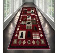 Rustic Cabin Red Runner Rug for Entryway 60x180cm Buffalo Plaid Bear Runner Rug for Hallway, Farmhouse Country Long Hall Carpet, Non-Slip Carpet for Kitchen Laundry Room Bedroom