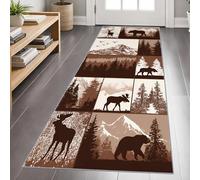 Rustic Cabin Retro Carpet Runner 60x120cm, Lodge Bear Moose Deer Runner Rug for Hallway, Southwestern Long Narrow Rug, Washable Non-Slip Carpet for Kitchen Hallway Laundry