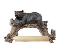 Rustic Cabin Style Black Bear on Log Toilet Paper Holder Wall Mounted