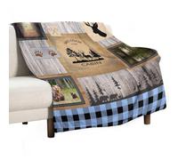 Rustic Cabin Throw Blanket,Deer Bear Forest Silhouette Vintage Wood Plaid Soft Plush Warm Cozy Flannel Chair Sofa Couch Picnic Travel Office Bedding Blankets, 50x60 in