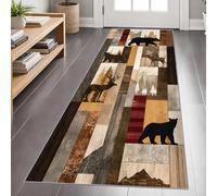 Rustic Cabin Western Carpet Runner 60x240cm, Country Bear Elk Deer Carpet Runners for Hallways, Lodge Bear Long Area Rug, Machine Washable Rug for High Traffic Areas in Hallway