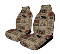 Rustic Cabin Wild Lodge Bear Check Plaid Car Seat Covers, Seats Protection for Women and Girls, Suitable for Most Vehicles, Cars, Trucks, SUVs, Vans.