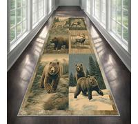 Rustic Cabin Wildlife Carpet Runner 60x150cm, Runner Rug for Hallway, Lodge Bear Moose Deer Hallway Rug, Machine Washable Non-Slip Floor Carpet for Living Room