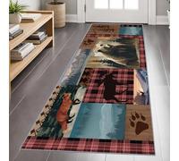 Rustic Cabin Wildlife Carpet Runner 80x200cm for Kitchen, Lodge Bear Moose Fox Runner Rug for Hallway, Buffalo Plaid Long Carpet, Soft Machine Washable Rug for High Traffic Areas in Home