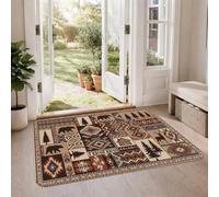 Rustic Cabin Wildlife Patchwork Bear Area Rug 2' X 3' | Rustic Cabin Motif, Southwestern Geometric Patterns, Cabin Decor Style, Nature-inspired Wildlife Silhouettes