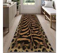 Rustic Cabin Zebra Print Runner Rug for Hallway 60x120cm Tiger Stripe Print Carpet Runner, Cheetah Long Narrow Rug, Washable Non-Slip Carpet for Kitchen Hallway Laundry