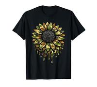 Rustic Camo Sunflower Drip Distressed Camouflage Floral T-Shirt
