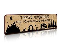 Rustic Camper Metal Tin Decor Sign 4x16 Inch,Home RV Camper Accessories Wall Decor Gift Idea for Friend Family Motorhomes/Farmhouse RV Camping-Today's Adventures
