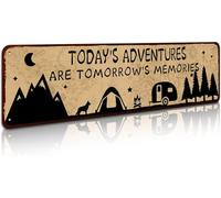 Rustic Camper Metal Tin Decor Sign 4x16 Inch, Home RV Camper Accessories Wall Décor Gift Idea for Friend Family Motorhomes/Farmhouse RV Camping-Today's Adventures