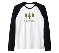 Rustic Camping Pine Trees Pennsylvania Forest Woods Camper Raglan Baseball Tee