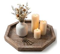 Rustic Candle Holder Plate Boho Wooden Decorative Trays for Coffee Table Farmhouse Kitchen Counter Home Decor Living Room Small Wood Serving Tray for Dining Table Centerpiece Bathroom Vanity Trays