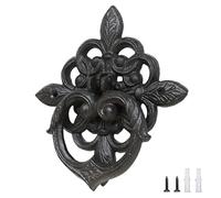 Rustic Cast Iron Gate Knocker - Antique Style Door Ring Pull - Heavy Metal Doorknocker for Log Cabin, Barn, Farmhouse - Weathered Vintage Finish, Screws Included