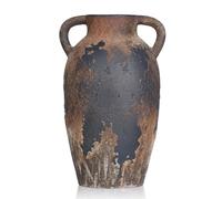 Rustic Ceramic Vase with Handles - 8.7 Inch Terracotta Wabi Sabi Decorative Flower Vase for Home Decor, Farmhouse Vintage Pottery Centerpiece for Table, Shelf Decor, Living Room or Entryway Decorative