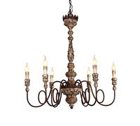Rustic Chandelier French Country Vintage Wooden Pendant Light Metal Antique Bronze Hanging Branch Ceiling Light Farmhouse Living Room Kitchen Island Lighting,Retro,6-Lights