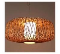 Rustic Chandelier Pendant Wicker Hanging Lamp Round Light in Japanese Style Black Retro Lighting Fixture for Kitchen Dining Room Bedroom Entryway(Black,15.7in*7.8in)