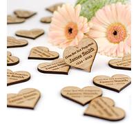 Rustic Charm Funeral Favours, Personalised 4cm Wooden Heart Decorations for Celebration of Life, Memorial, In Loving Memory, Remembrance. Genuine Hardwood, With or Without a Hole. (250)