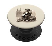 Rustic Charm: Hillbilly Bear Strums Acoustic Guitar in Woods PopSockets Adhesive PopGrip