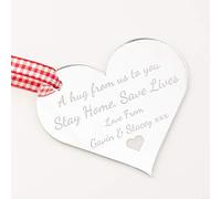 Rustic Charm Personalised Mirror Hanging Heart - Thinking of You Card Gift - Get Well Soon Plaque - Stay Home Stay Safe - Mirrored Keepsake Hug - 10 x 9.5 cm