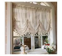 Rustic Chic Linen Voile Balloon Curtains, Adjustable Semi-Transparent Roman Drapes with Tassels for Kitchen & Bedroom, 71x59in (WxH)