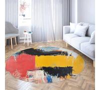 Rustic Chic Round Area Rug 90cm Modern Nordic Color Block Circle Rugs Large Washable Low-Pile Carpet for Farmhouse Kitchen Under Table