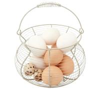 Rustic Chicken Egg Basket - Wire Gathering Holder, Metal Storage Container | Country Kitchen Display Organizer, Small Farmhouse Egg Carrying Basket for Fruit Vegetable Picnic Garden Harvest Easter Eve