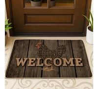 Rustic Chicken Welcome Mat, Brown Farmhouse Doormat for Indoor & Outdoor Entry, Non-Slip Waterproof Dust-Absorbent Floor Mat, Easy to Clean 29x17 Inch