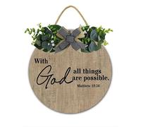 Rustic Christian Decor Sign With God All Things Are Possible Matthew 19:26 Faith-Inspired Wooden Plaque Religious Bible Verse Wall Art 28CM Wedding Housewarming Gift for New Home