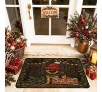 Rustic Christmas German Shepherd Dog Front Black Door Mat Outside Inside Entrance 29x17 Inch, Xmas Wooden Pinecone Outdoor Washable Doormat, Small Farmhouse Patio Garage Shoes Off Door Rug