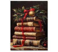 Rustic Christmas Wall Art Book Art Still Life Poster Vintage Christmas Decor Winter Posters Xmas Canvas Prints Painting Dark Academia Decor Holiday Home Dorm Living Room 8x12in Unframed