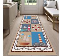 Rustic Coastal Carpet Runners for Hallways 60x240cm Nautical Scene Carpet Runner, Sailboat Lighthouse Long Area Rug, Machine Washable Rug for High Traffic Areas in Hallway