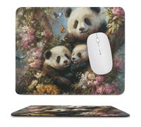 Rustic Colorful Animal Pandas Non-Slip Mousepad,Realistic Cute Spring Forest Tree Wildflower Butterflies Panda with Most Types of Mouse,Stitched Edges for Decoration 25x30 cm