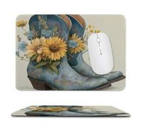 Rustic Colorful Cowboy Boot Soft Stitched Edge Mouse Pad,Realistic Abstract Plant Floral Sunflowers Dragonfly Bird Non-Slip Mousepad for Office,Home 20x24 cm