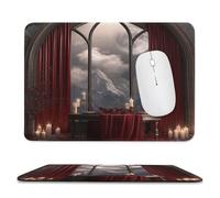 Rustic Colorful Gothic Castles Non-Slip Base Mouse Pad,Vintage Mid Century Gothic Castle Rose Candles Full Moon Stitched Edges for Decoration,Most Types of Mouse 9.4"x7.9"