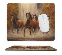Rustic Colorful Horse Non-Slip Mousepad,Realistic Oil Painting Autumn Forest Maple Leaves Waterfall Horses with Most Types of Mouse,Stitched Edges for Decoration 25x30 cm