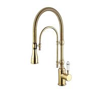 Rustic Commercial Kitchen Sink Faucet Gold/Chrome Pull-Down Brass Mixer Tap Bar Sink Faucet with Spring Design & Stylish Kitchen Mixer for Home/Café Use