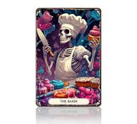 Rustic Cooking Skeleton Metal Sign Funny Tarot Card Wall Art Decor for Bakers Chef Farmhouse Wall Sign Metal Sign for Home Office 8x12inch