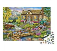 Rustic Cottage Scene 1000 Piece Jigsaw Puzzles Stone House by Stream Adults Aged 12 And Above Educational Game Home Decoration Challenge High Difficulty Male And Female Birthday 38x26cm/1000pcs Gifts