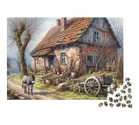 Rustic Cottage Scene 1000-Piece Jigsaws Puzzles for Adults Old Village House Challenging & Brainteasing Classic Educational Games 38x26cm/1000pcs