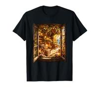 Rustic cottagecore Cabin with Sleeping cat by Warm Fireplace T-Shirt