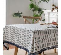 Rustic Cotton Linen Tablecloth with Lace Washable Table Protector for Dining Garden Patio & Picnic Printed Wheat Ears Design 39.4x55.1in