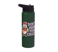 Rustic Country Chicken Humor - Crazy Chicken Mom Sarcasm Stainless Steel Insulated Water Bottle