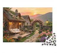 Rustic Country Cottage 1000 Piece Jigsaw Puzzles Recycled Sunset Garden Puzzle for Elderly Puzzle Game Props for Family And Friends Birthdays Great Gift 38x26cm/1000pcs