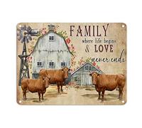 Rustic Country Cow Tin Sign Family Where Life Begins And Love Never Ends Metal Tin Sign Furry Cattle 12x16in Fade Resistant Poster Art Design For Bathroom Garden Home Decor Cafe