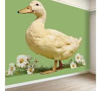Rustic Country Custom Photo Murals 200W x 140H cm, Animal Duck White Daisy Removable Wallpaper - Light Green Home Decoration Wall Art Covering for Living Room Bedroom Children's Room