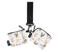 Rustic Country Farmhouse Chickens Rooster Retro Dual Coin Purse Credit Card Holder Wallet Compact Size Zipper Coin Purse Wallet with Zipper Pocket for Women Men 2 Packs, Chickens Rooster Retro, One