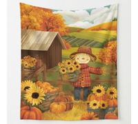 Rustic Countryside Print Blanket Throws Autumn Sunflower Pumpkin Scarecrow Throw Blankets Soft Cozy Fleece Plush Flannel Bedding Blanket for Kids Adults Couch Travel 220 x 240 cm Orange