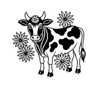 Rustic Cow and Floral Delight Vinyl Art Sticker 42x46.6cm It Won't Fall Off Black